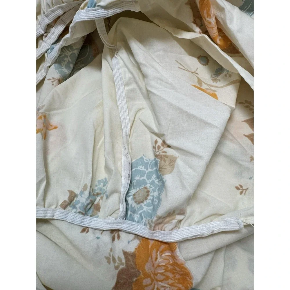 VTG FULL Sheet Set Tan Orange Blue Floral Flowers Tastemaker Percale 70s‎ Hippie